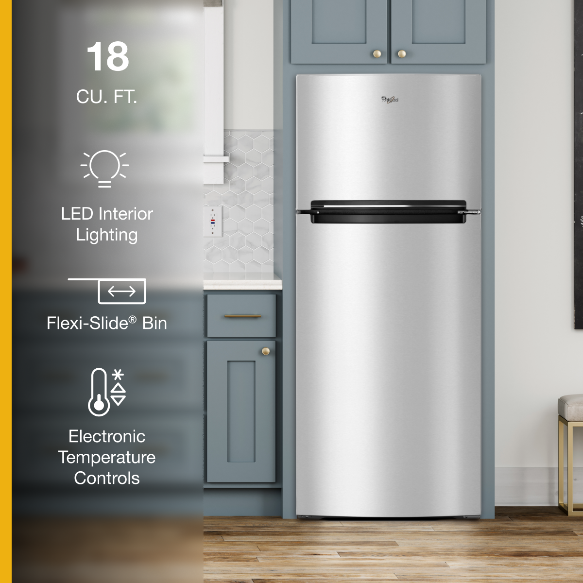 Whirlpool 28" Top Freezer Refrigerator 18 cu. ft Stainless Steel WRT518SZFM - Image 2
