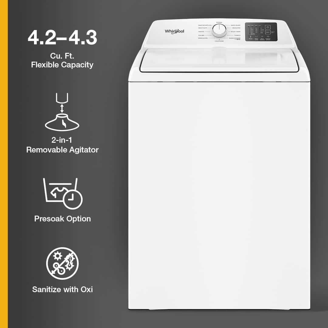 Whirlpool Top Load Washer w/ 2-in-1 Removable Agitator 4.3 Cu. Ft WTW4107SW - Image 2