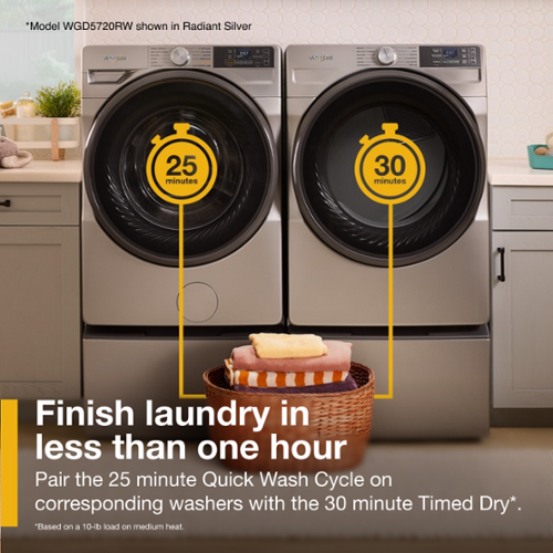 Whirlpool 7.4 cu. ft Smart Front Load Gas Dryer WGD5720RW  White - Image 7
