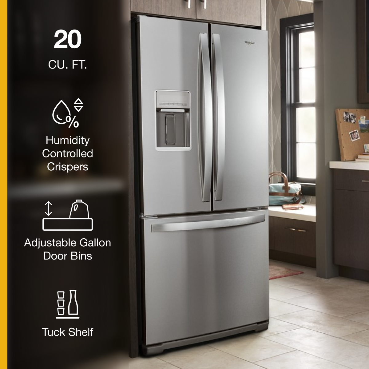 Whirlpool 30" French Door Refrigerator 20 Cu.ft Stainless Steel WRF560SEHZ - Image 2