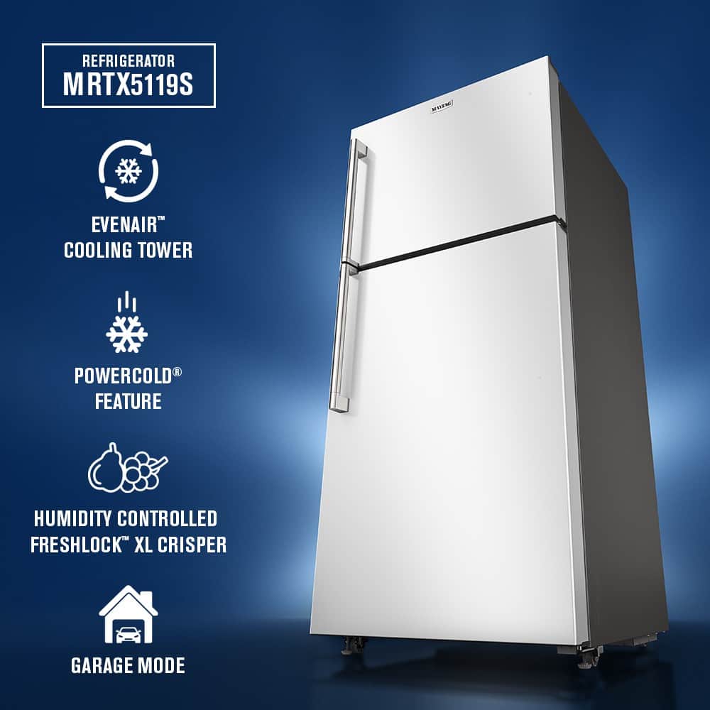 Maytag 30" Top Freezer Garage Ready Refrigerator 19 cu. ft White MRTX5119SW - Image 2