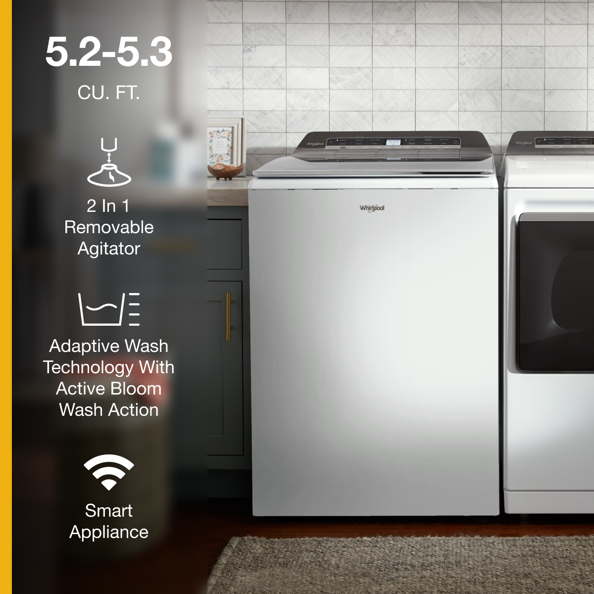 Whirlpool Top Load Washer 2-in-1 Removeable Agitator 5.3 Cu. Ft Smart WTW8127LW - Image 2