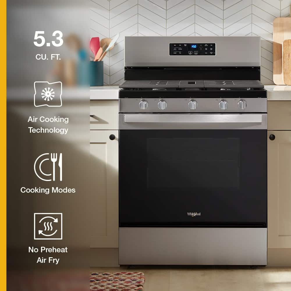 Whirlpool 30" Freestanding Gas Range 5.0 cu. ft Convection Steam WFGS4530SS - Image 2
