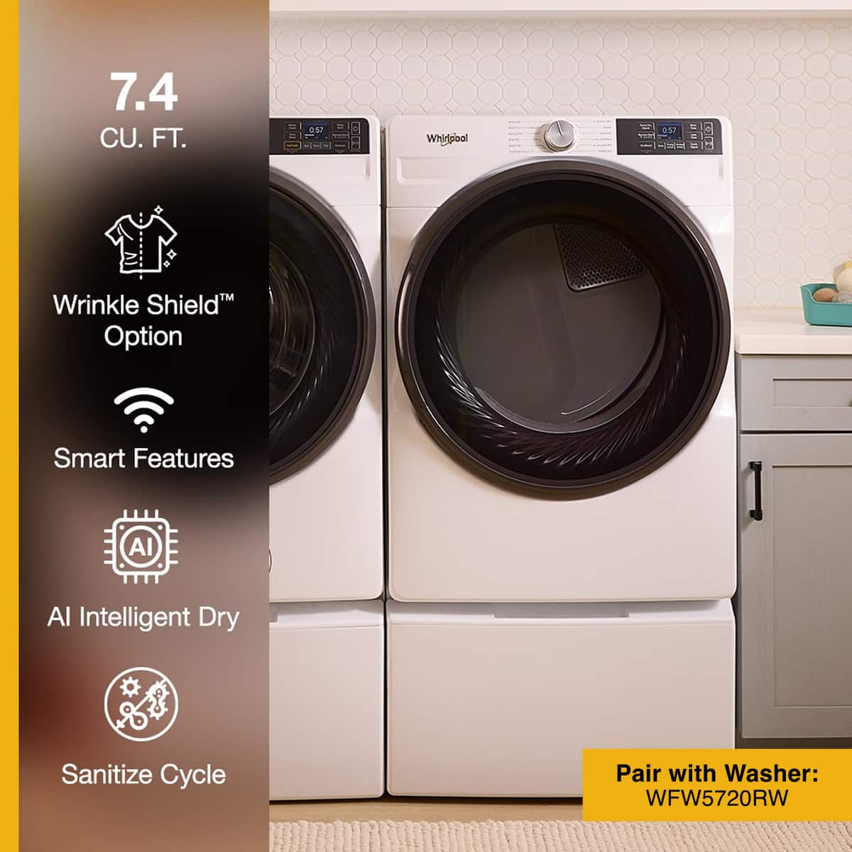 Whirlpool 7.4 cu. ft Smart Front Load Gas Dryer WGD5720RW  White - Image 2