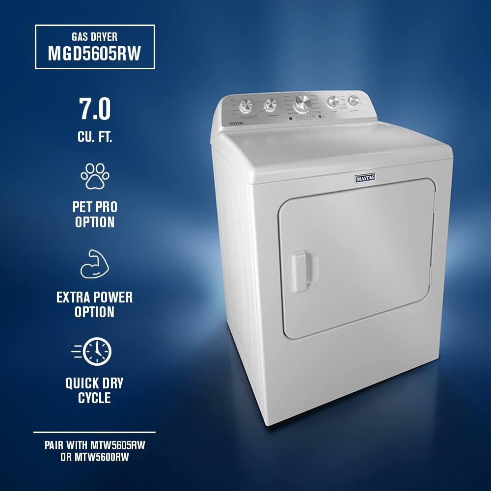 Maytag Gas Dryer  w/ Pet Pro & Extra Power 7.0 Cu. Ft MGD5605RW - Image 2