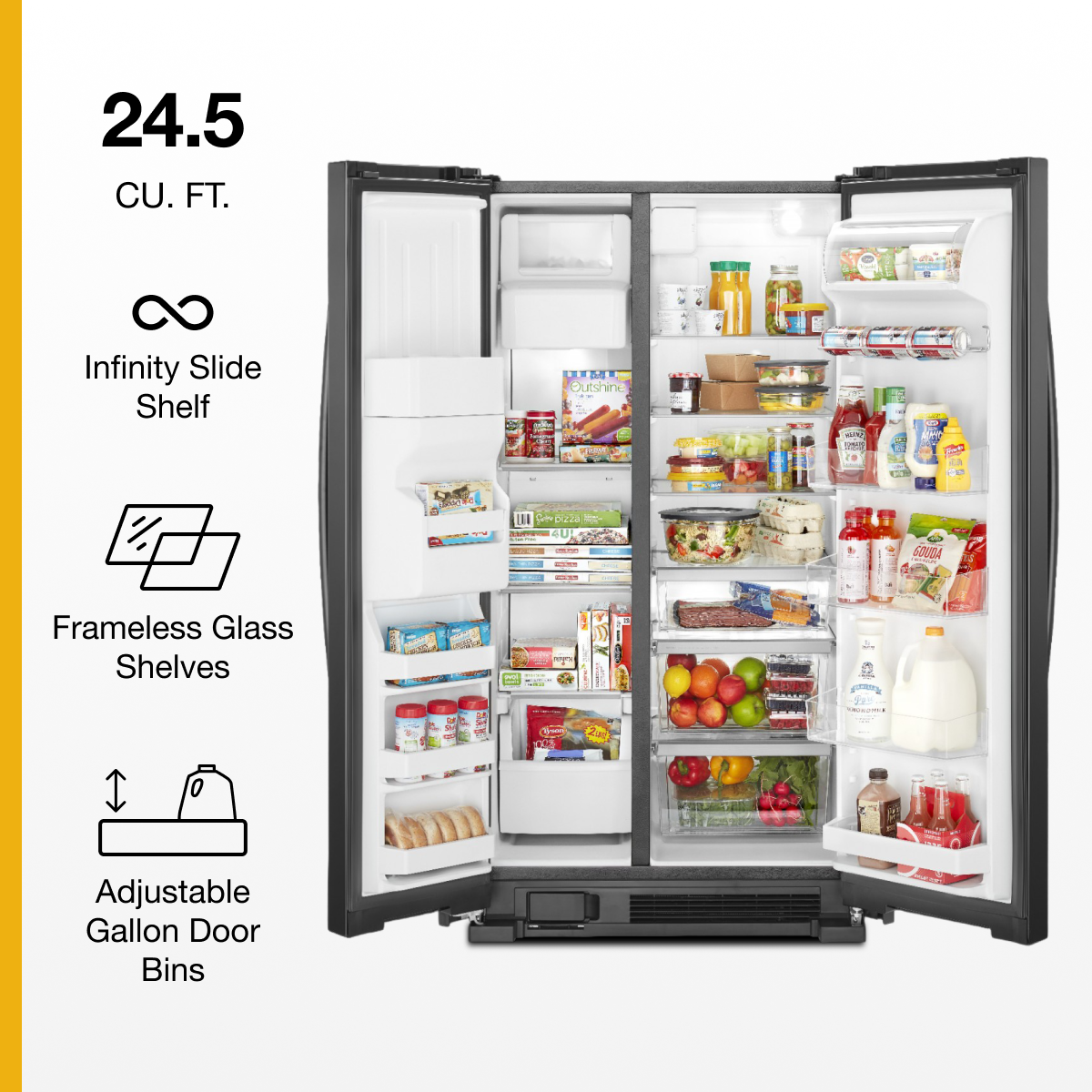 Whirlpool 36" Side-by-Side Refrigerator 25 cu. ft Black WRS325SDHB - Image 2