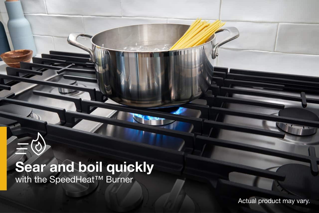 Whirlpool 36" Built-In Gas Cooktop 5 Burners EZ-2-Lift Hinged Grates WCGK5036PS - Image 7