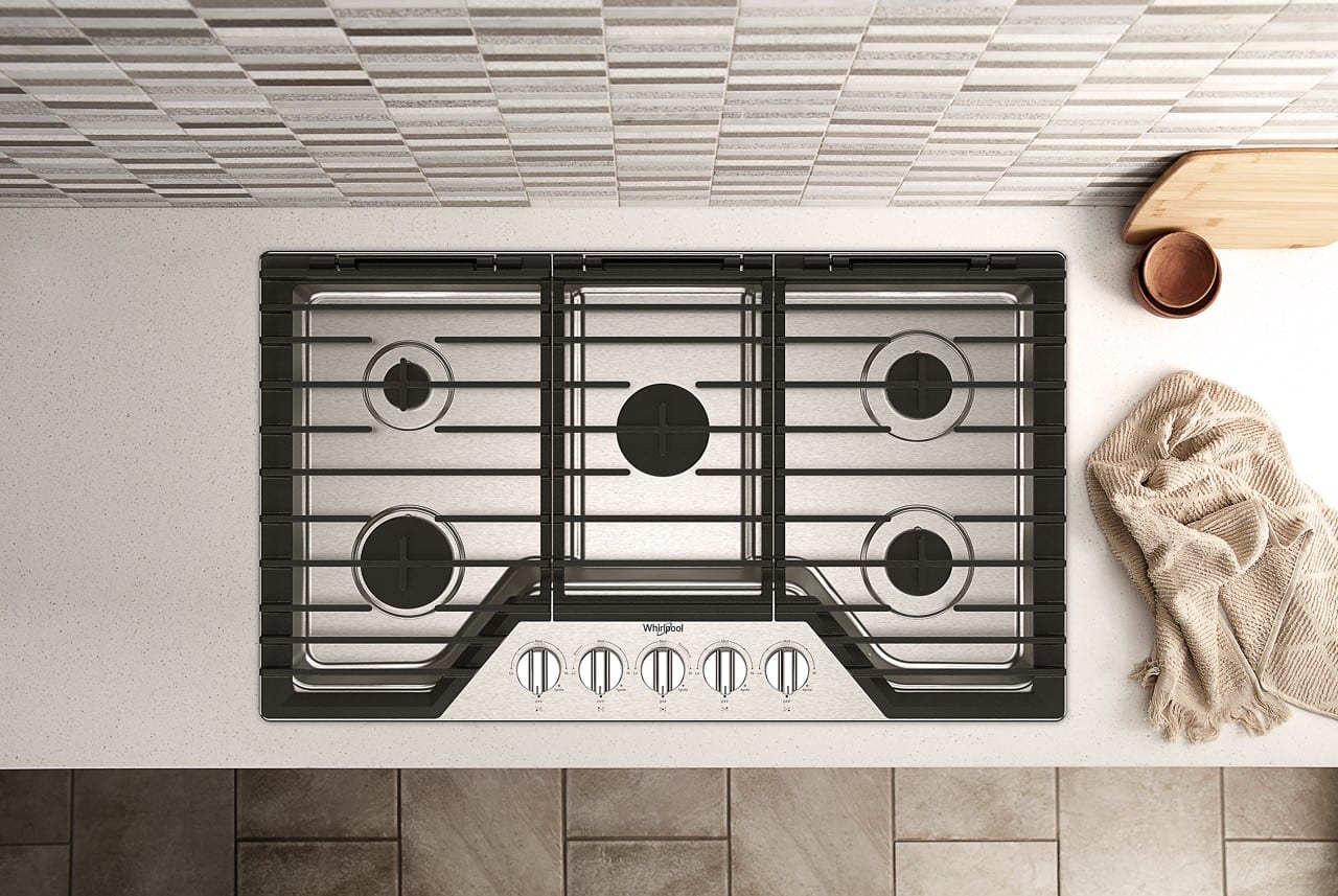 Whirlpool 36" Built-In Gas Cooktop 5 Burners EZ-2-Lift Hinged Grates WCGK5036PS - Image 11