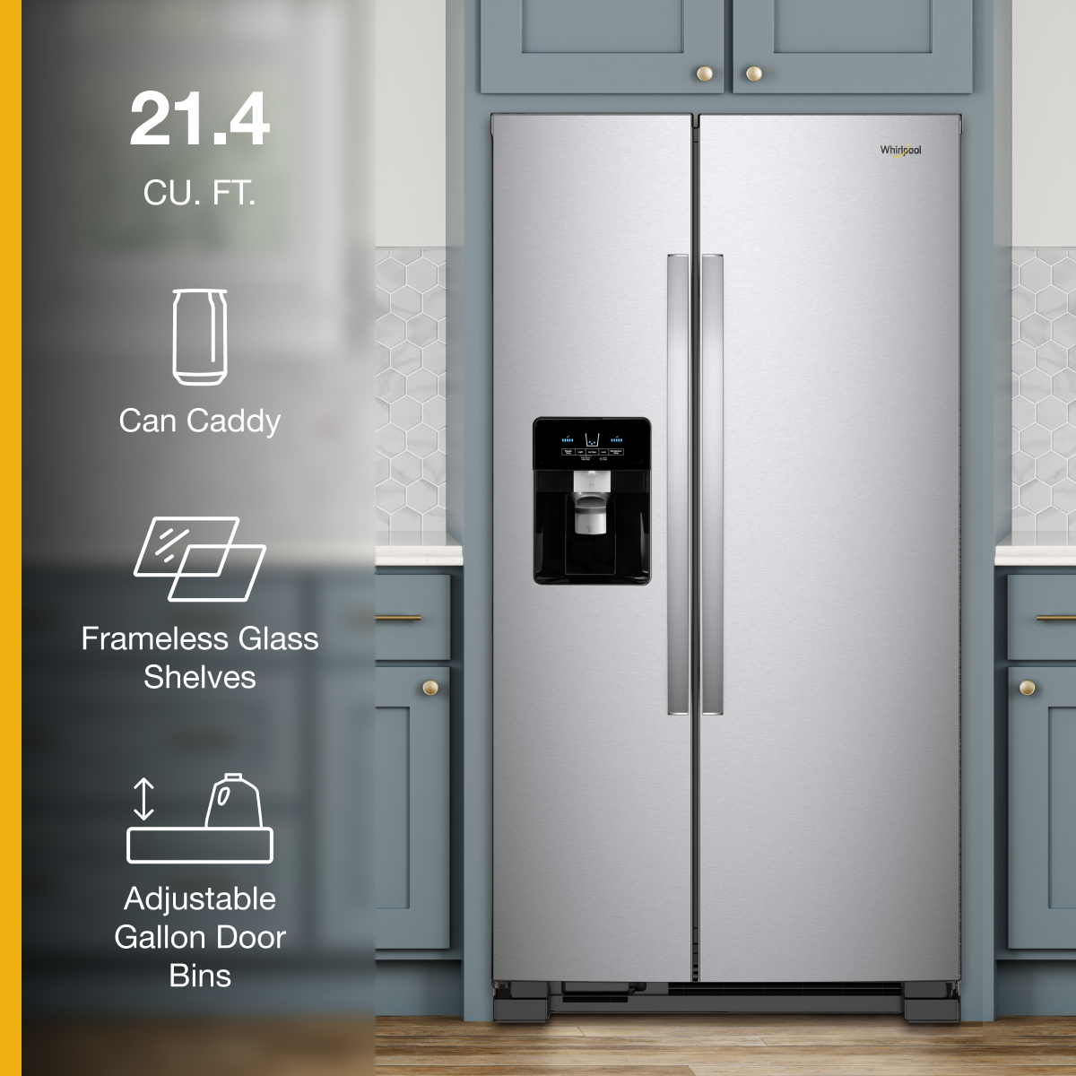 Whirlpool 33" Side-by-Side Refrigerator 21 cu. ft Stainless Steel WRS321SDHZ - Image 2