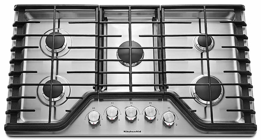 KitchenAid 36" Built-In Gas Cooktop 5-Burner Stainless Steel KCGS356ESS - Image 1