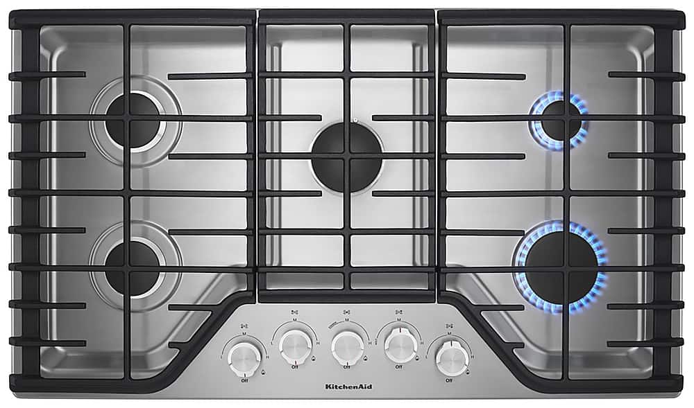 KitchenAid 36" Built-In Gas Cooktop 5-Burner Stainless Steel KCGS356ESS - Image 3