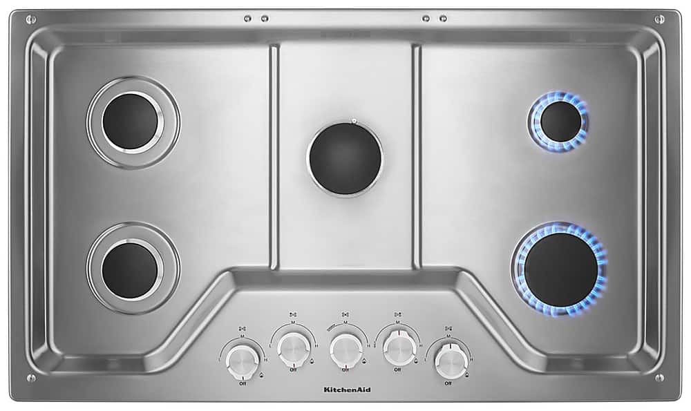 KitchenAid 36" Built-In Gas Cooktop 5-Burner Stainless Steel KCGS356ESS - Image 4