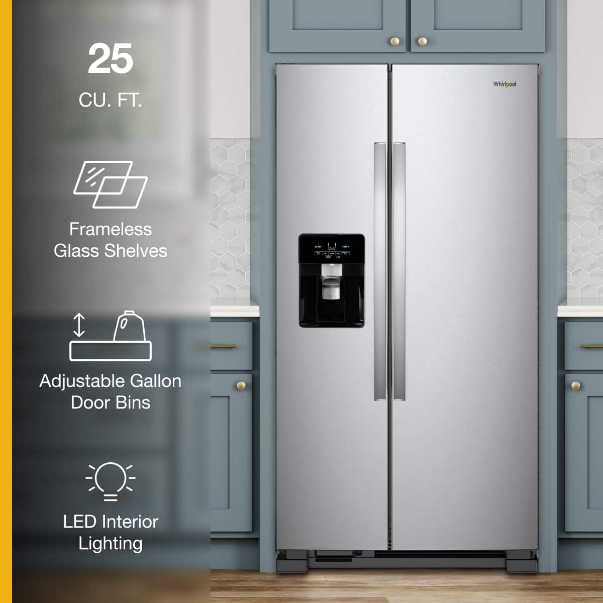 Whirlpool 36" Side-by-Side Refrigerator 25 cu. ft Stainless Steel WRS335SDHM - Image 2