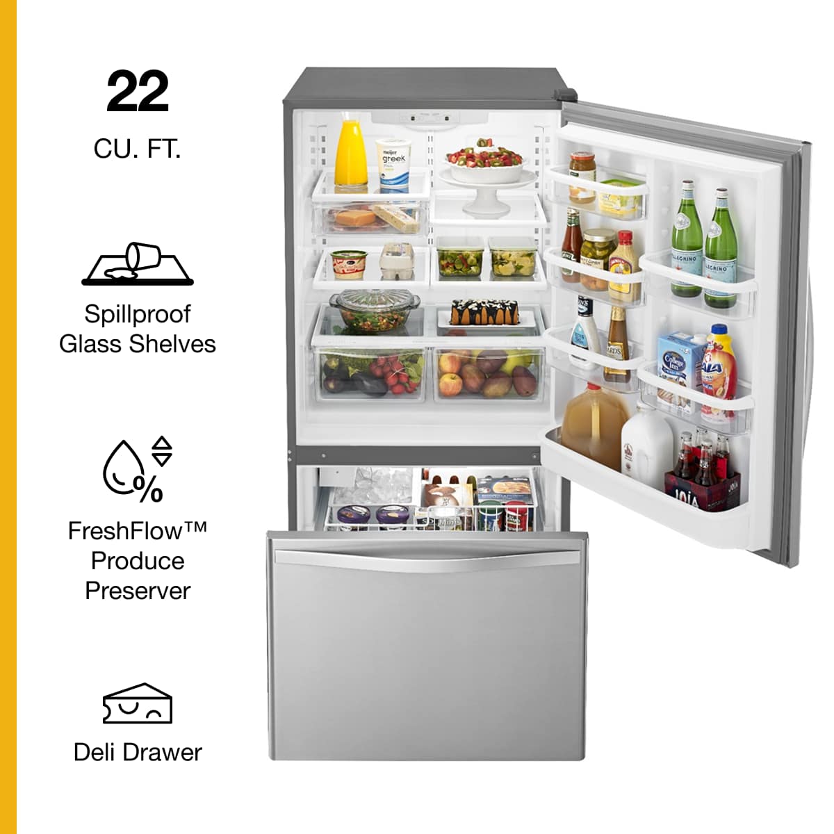 Whirlpool 33" Bottom Freezer Refrigerator 22 cu. ft Stainless Steel WRB322DMBM - Image 2