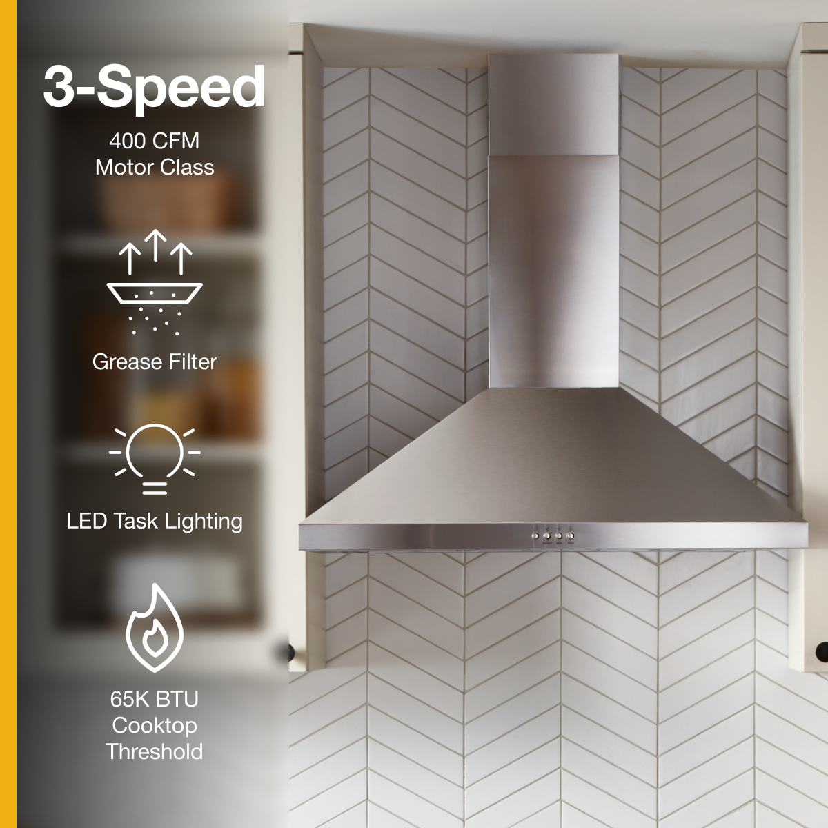 Whirlpool 30" 400 CFM Wall-Mount Chimney Range Hood Stainless Steel WVW53UC0LS - Image 2