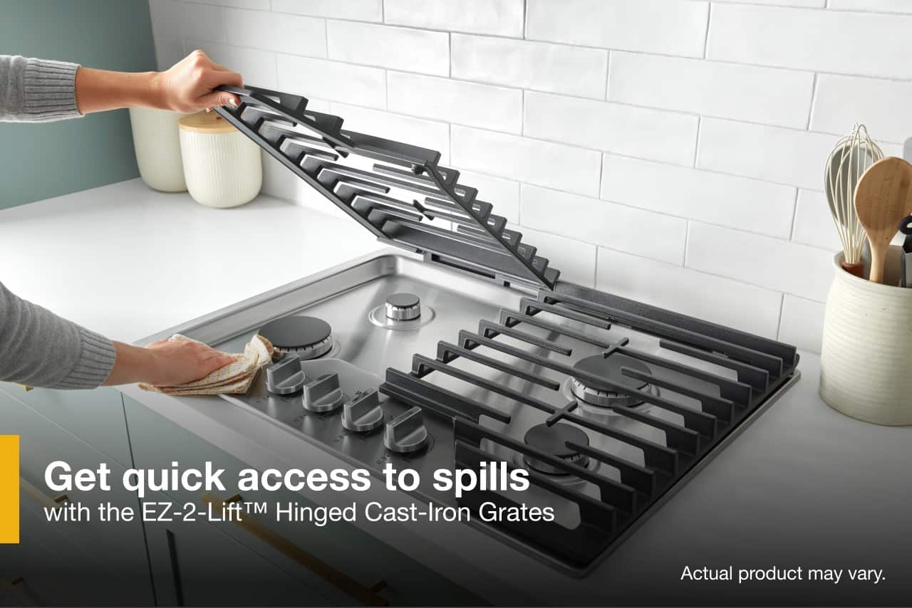 Whirlpool 36" Built-In Gas Cooktop 5 Burners EZ-2-Lift Hinged Grates WCGK5036PS - Image 6