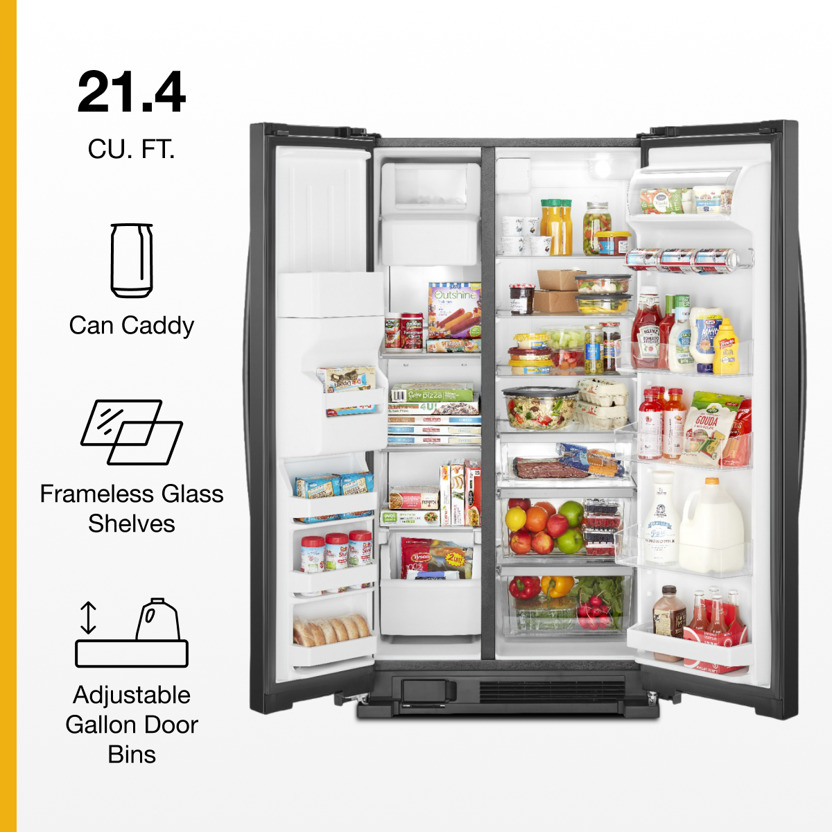 Whirlpool 33" Side-by-Side Refrigerator 21 cu. ft Black WRS321SDHB - Image 2