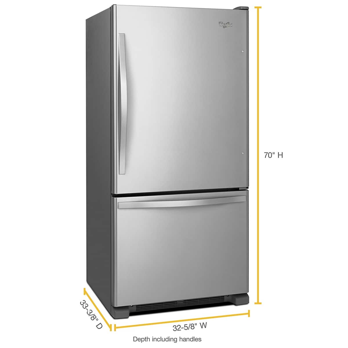 Whirlpool 33" Bottom Freezer Refrigerator 22 cu. ft Stainless Steel WRB322DMBM - Image 3