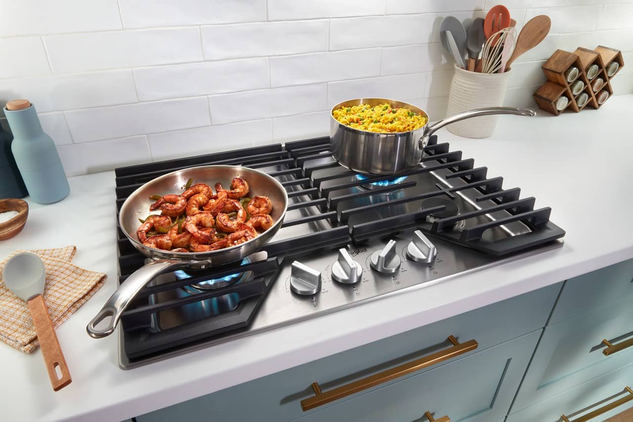 Whirlpool 36" Built-In Gas Cooktop 5 Burners EZ-2-Lift Hinged Grates WCGK5036PS - Image 8