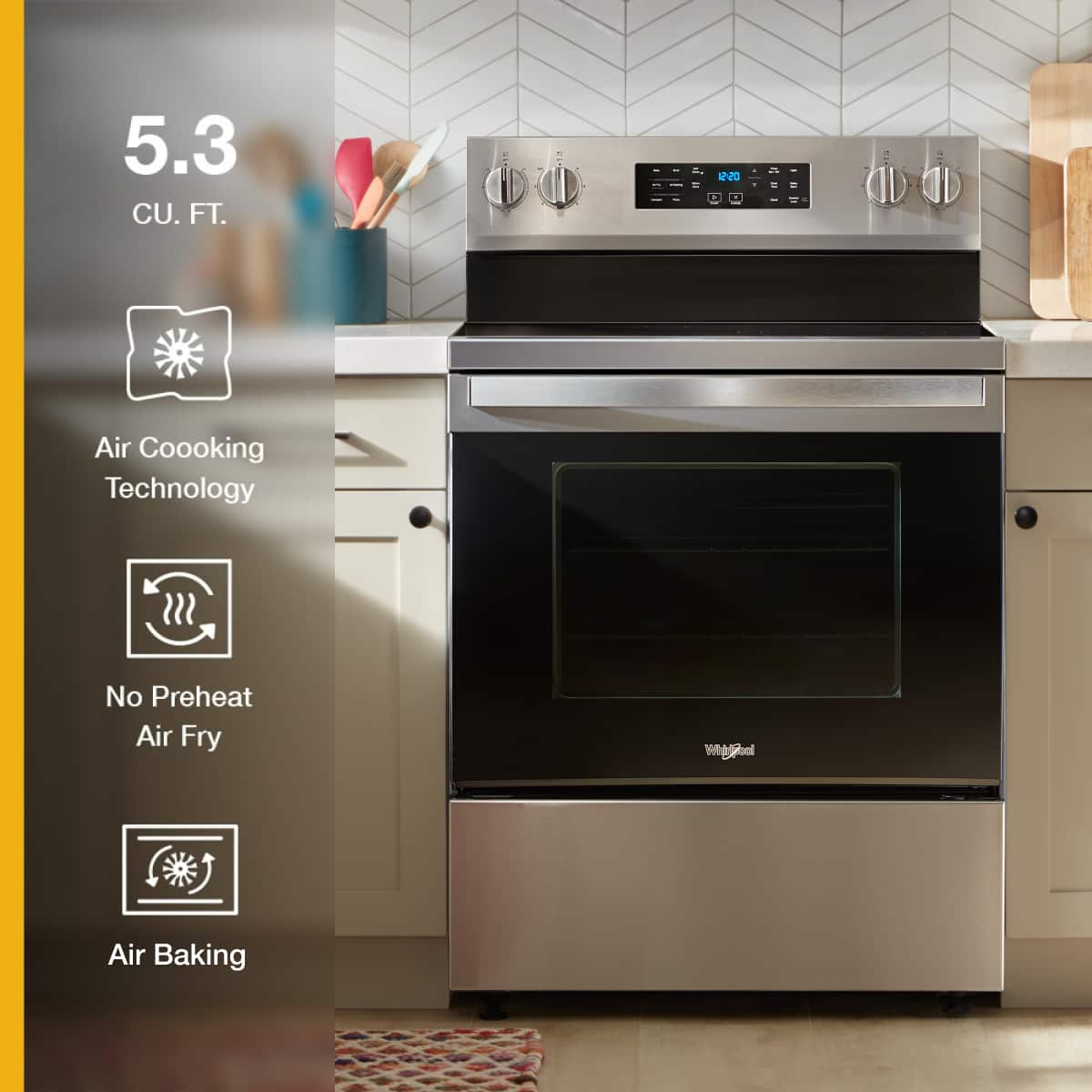 Whirlpool 30" Electric Range 5.3 cu. ft w/ Air Fry Stainless Steel WFES5030RZ - Image 2