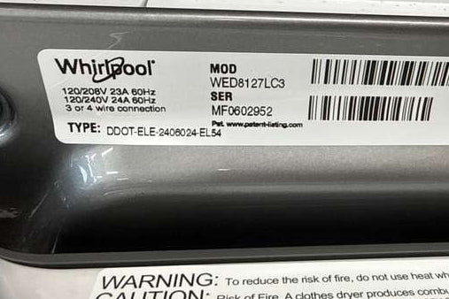Whirlpool Electric Dryer 7.4 Cu. Ft Smart Steam WED8127LC - Assessment Photo 10