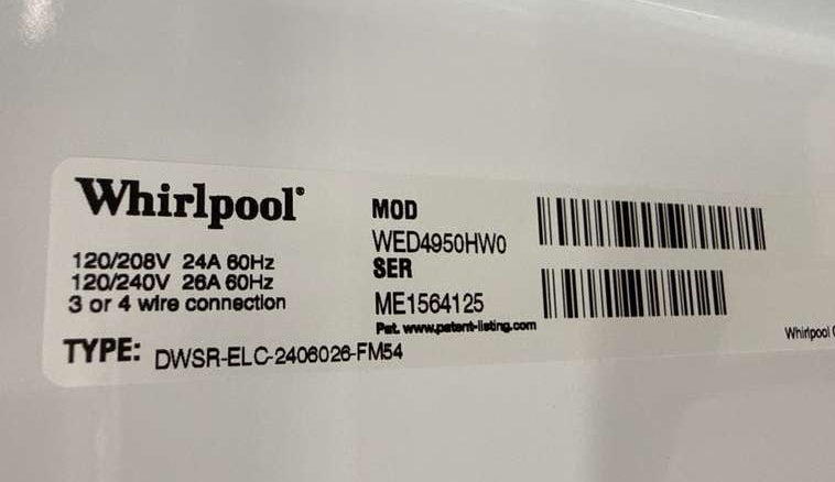 Whirlpool Electric Dryer 7 Cu. Ft WED4950HW - Assessment Photo 10