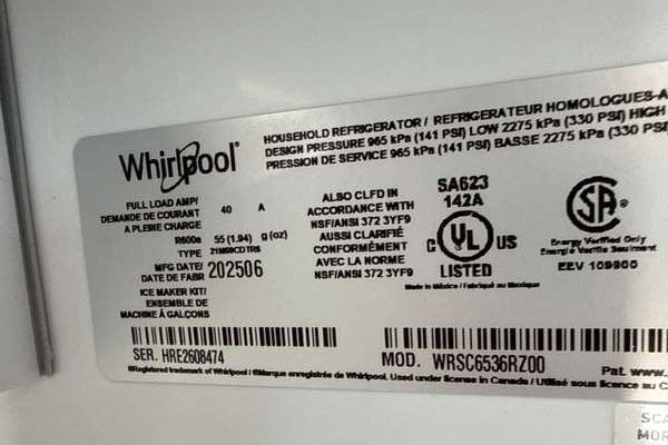 Whirlpool 36" Side-by-Side Counter-Depth Refrigerator 20.85 cu. ft WRSC6536RZ - Assessment Photo 10