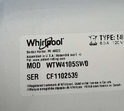 Whirlpool Top Load Washer 3.8 cu. ft WTW4105SW - Assessment Photo 11