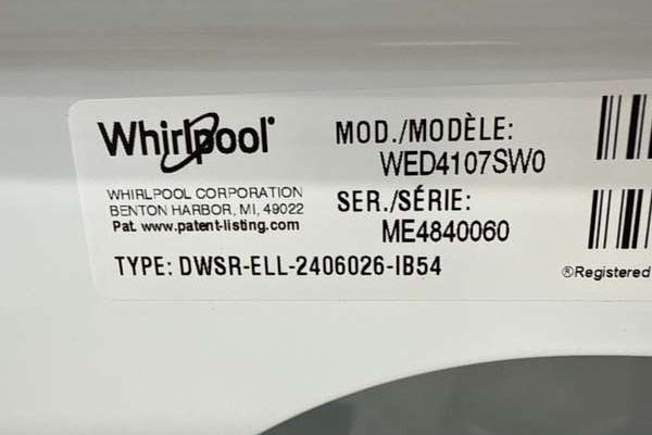 Whirlpool Electric Dryer 7.0 Cu. Ft WED4107SW - Assessment Photo 11
