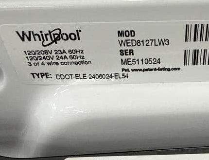 Whirlpool Electric Dryer 7.4 Cu. Ft Smart Steam WED8127LW - Assessment Photo 11