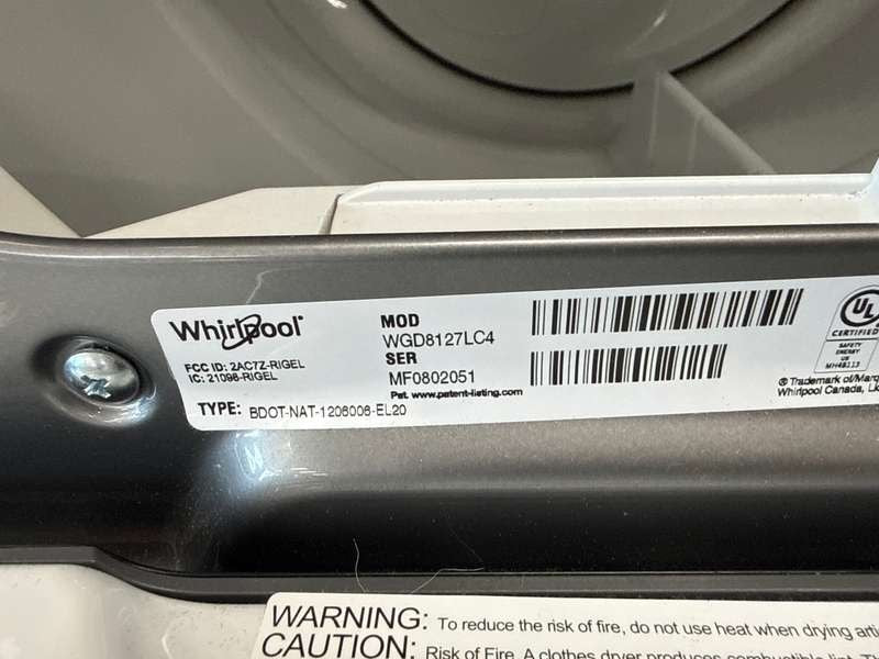 Whirlpool Gas Dryer 7.4 Cu. Ft Smart Steam WGD8127LC - Assessment Photo 11