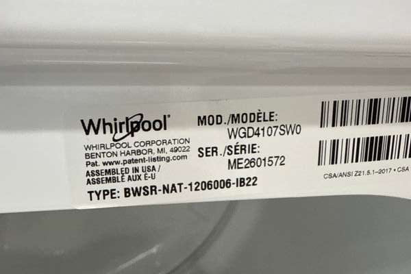 Whirlpool Gas Dryer w/ Adaptive Dry 7.0 Cu. Ft White WGD4107SW - Assessment Photo 11