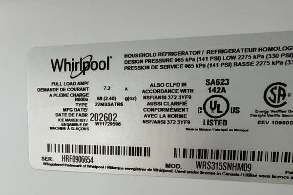 Whirlpool 36" Side-by-Side Refrigerator 25.1 cu. ft Stainless Steel WRS315SNHM - Assessment Photo 11