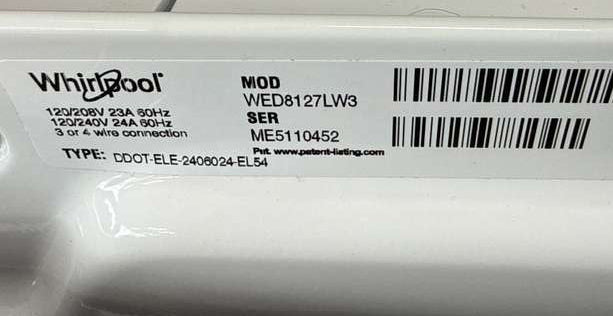 Whirlpool Electric Dryer 7.4 Cu. Ft Smart Steam WED8127LW - Assessment Photo 11