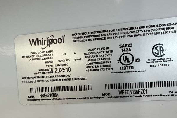 Whirlpool 36" French Door Counter-Depth Refrigerator 24 cu. ft WRFC3036RZ - Assessment Photo 11