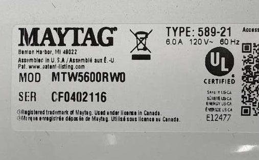 Maytag Top Load Washer 4.8 Cu. Ft MTW5600RW - Assessment Photo 11