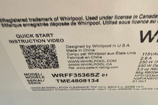 Whirlpool 36" French Door Refrigerator w/ In Door Ice maker 30 cu. ft WRFF3536SZ - Assessment Photo 12