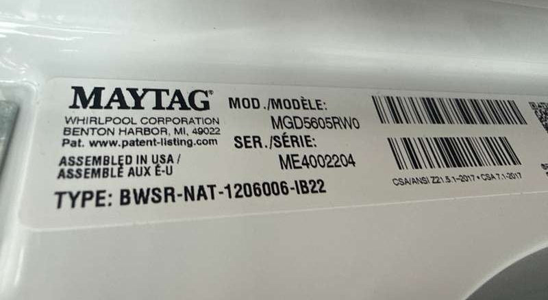 Maytag Gas Dryer 7.0 Cu. Ft MGD5605RW - Assessment Photo 12
