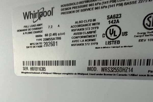 Whirlpool 36" Side-by-Side Refrigerator 25 cu. ft Stainless Steel WRS325SDHZ - Assessment Photo 12