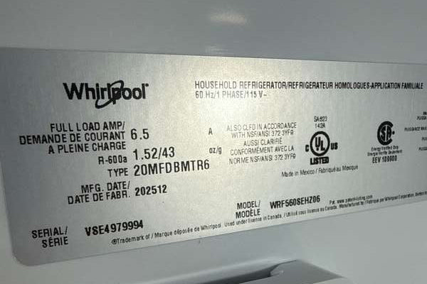 Whirlpool 30" French Door Refrigerator 20 Cu.ft Stainless Steel WRF560SEHZ - Assessment Photo 12