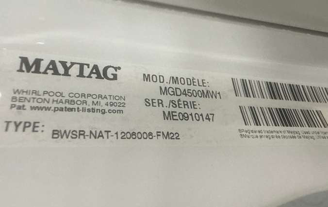 Maytag Gas Dryer 7.0 Cu. Ft MGD4500MW - Assessment Photo 12