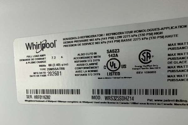 Whirlpool 36" Side-by-Side Refrigerator 25 cu. ft Stainless Steel WRS325SDHZ - Assessment Photo 12