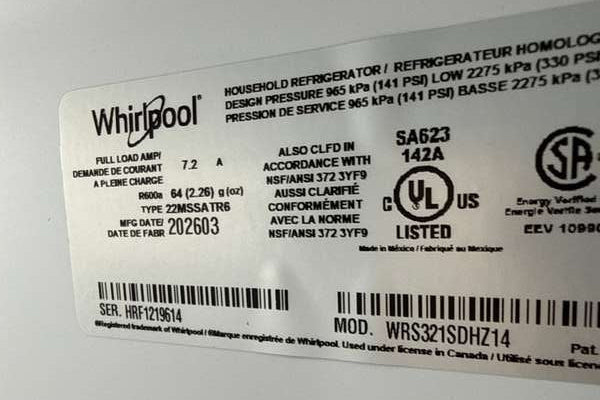 Whirlpool 33" Side-by-Side Refrigerator 21 cu. ft Stainless Steel WRS321SDHZ - Assessment Photo 12