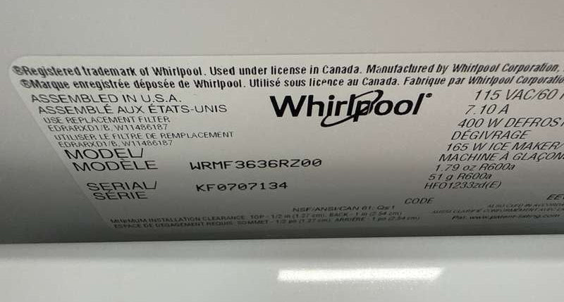 Whirlpool 36" French Door Refrigerator Stainless Steel 25 cu. ft WRMF3636RZ - Assessment Photo 12