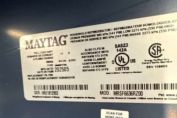 Maytag 36" Side-by-Side Refrigerator Arctic Blue Interior 29 cu. ft MRSF6636RZ - Assessment Photo 12