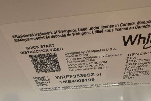 Whirlpool 36" French Door Refrigerator Ice maker 30 cu. ft Stainless WRFF3536SZ - Assessment Photo 12