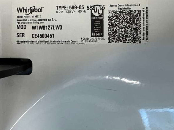 Whirlpool Top Load Washer 2-in-1 Removeable Agitator 5.3 Cu. Ft Smart WTW8127LW - Assessment Photo 12