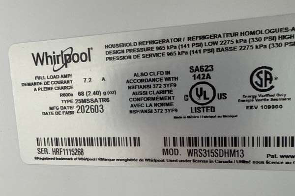 Whirlpool 36" Side-by-Side Refrigerator 24 cu. ft Stainless Steel WRS315SDHM - Assessment Photo 12