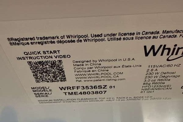 Whirlpool 36" French Door Refrigerator Ice maker 30 cu. ft WRFF3536SZ - Assessment Photo 12