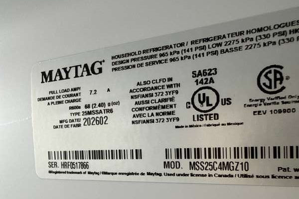 Maytag 36" Side-by-Side Refrigerator 24.5 cu. ft MSS25C4MGZ - Assessment Photo 12